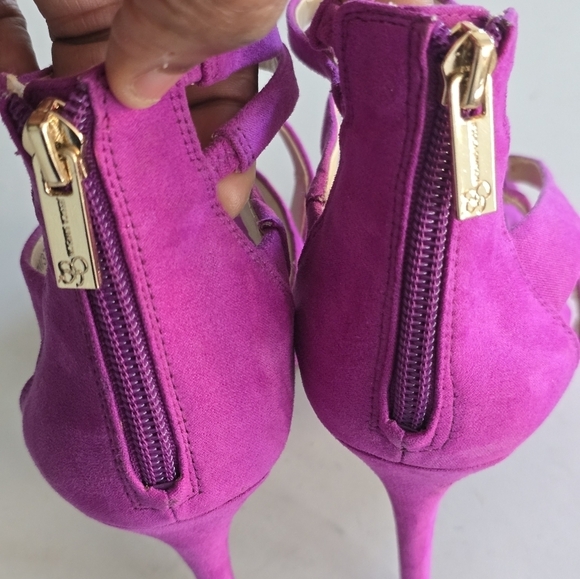 Jessica Simpson High Heels Women Sz 7M Purple Rayomi Zipper Logo 4inches… - Picture 7 of 13
